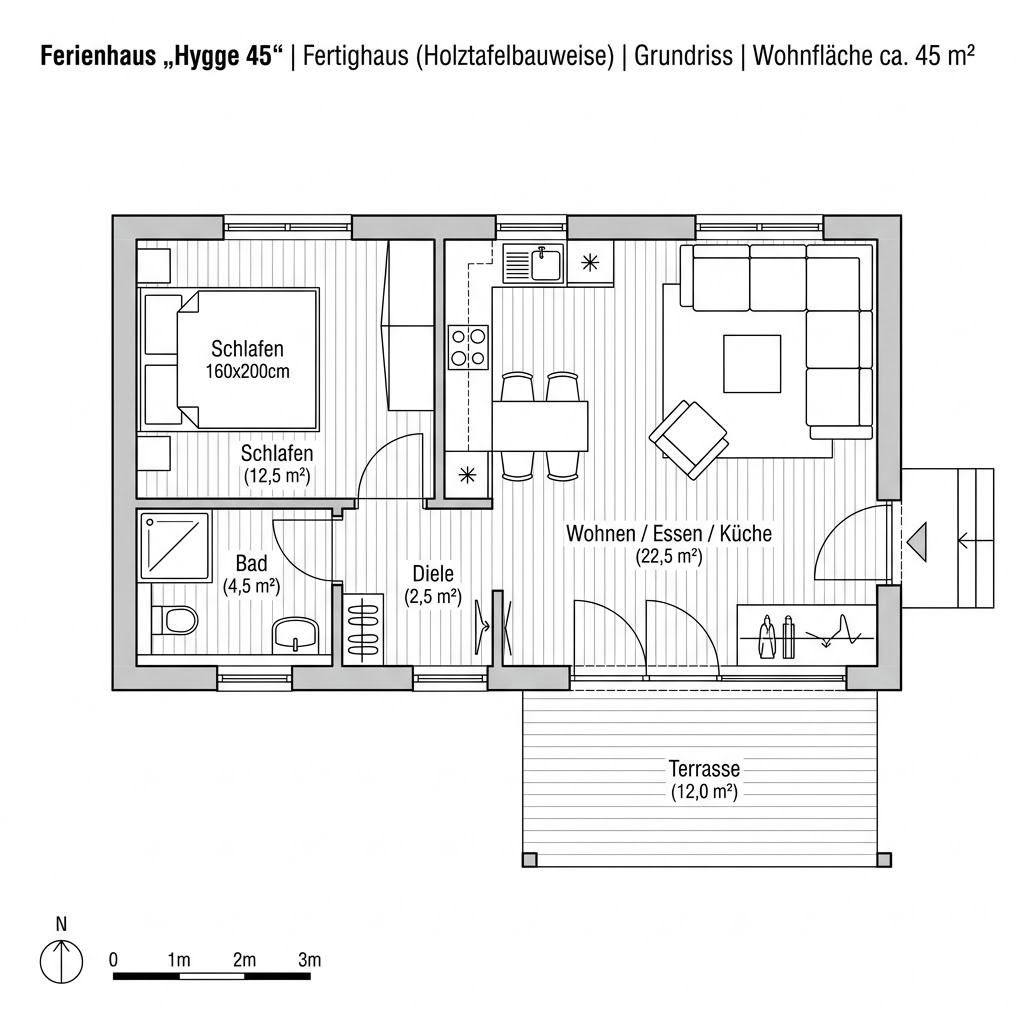 Grundriss Hygge 45 von Landhaus — 45 m², 2 Zimmer