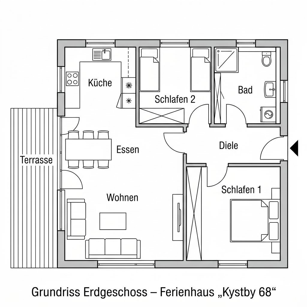 Grundriss Kystby 68 von Landhaus — 68 m², 3 Zimmer