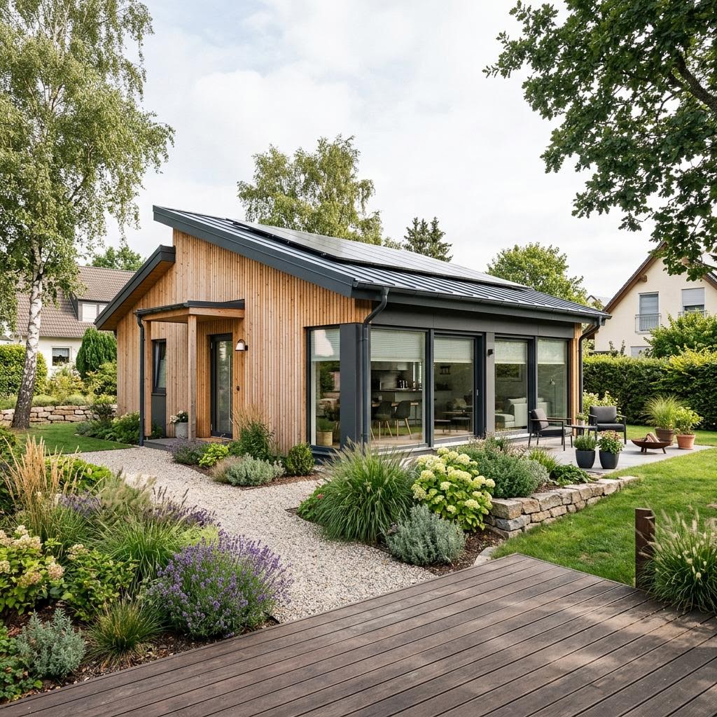 Ferienhaus Malmö 100 von Fjorborg Holzhäuser als modernes skandinavisches Haus mit Pultdach