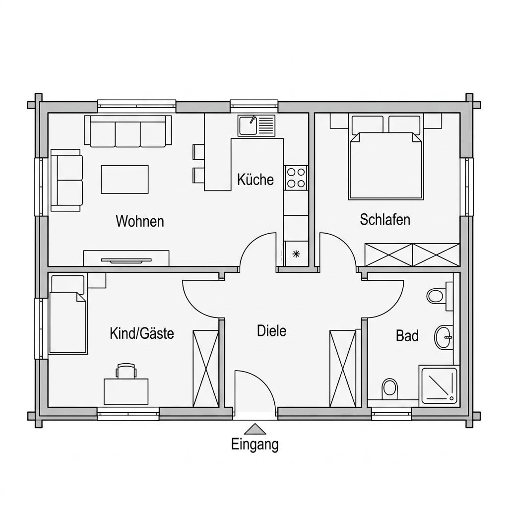 Grundriss Malmö 100 von Fjorborg Holzhäuser — 100 m², 4 Zimmer