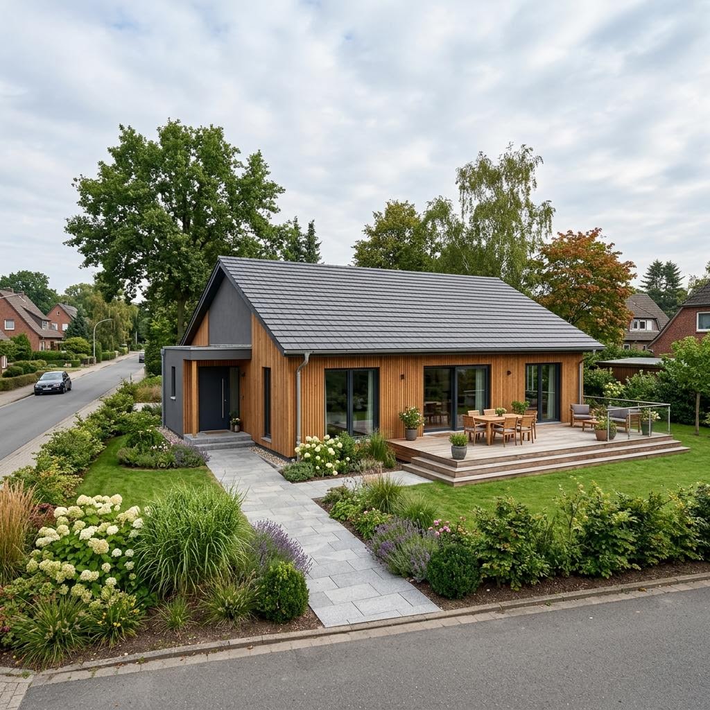 Ferienhaus Östersund 116 von Fjorborg Holzhäuser als weitläufiger skandinavischer Bungalow mit Satteldach