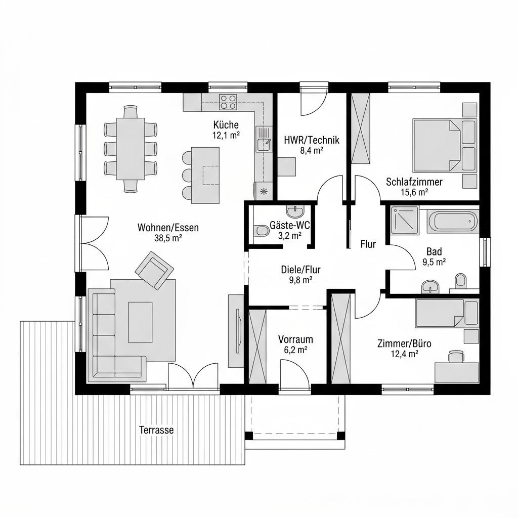Grundriss Trelleborg Plus – 118 m² Schwedenhaus mit 4 Zimmern