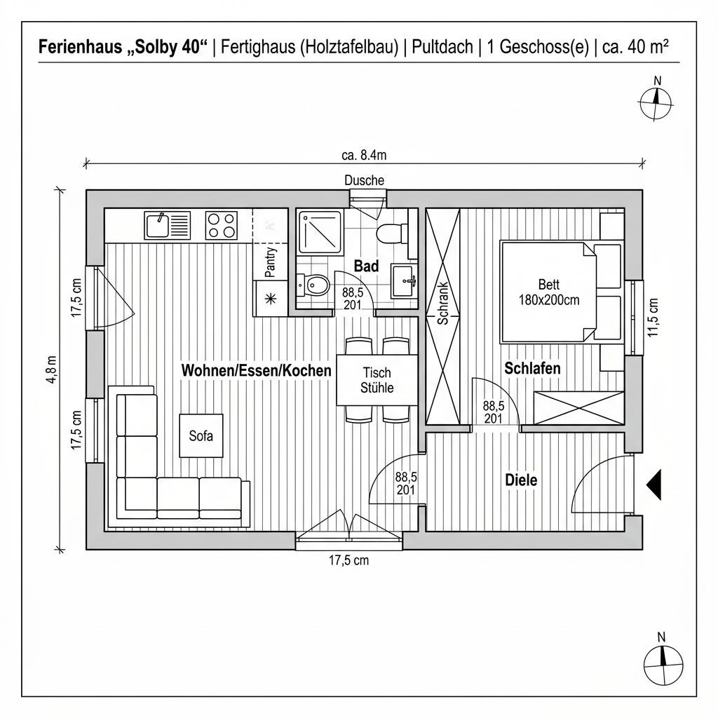 Grundriss Solby 40 von Landhaus — 40 m², 1 Zimmer