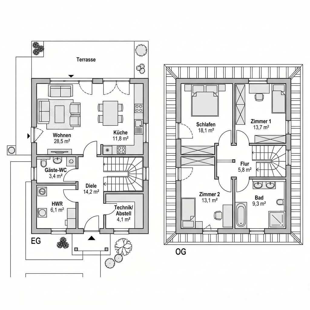 Grundriss Strandgut 124 von Fjorborg Holzhäuser — 124 m², 4 Zimmer