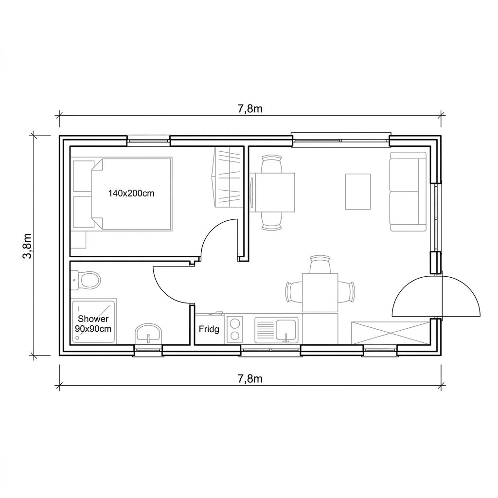 Grundriss Lund 30 – 30 m² Tiny House mit 1 Zimmern