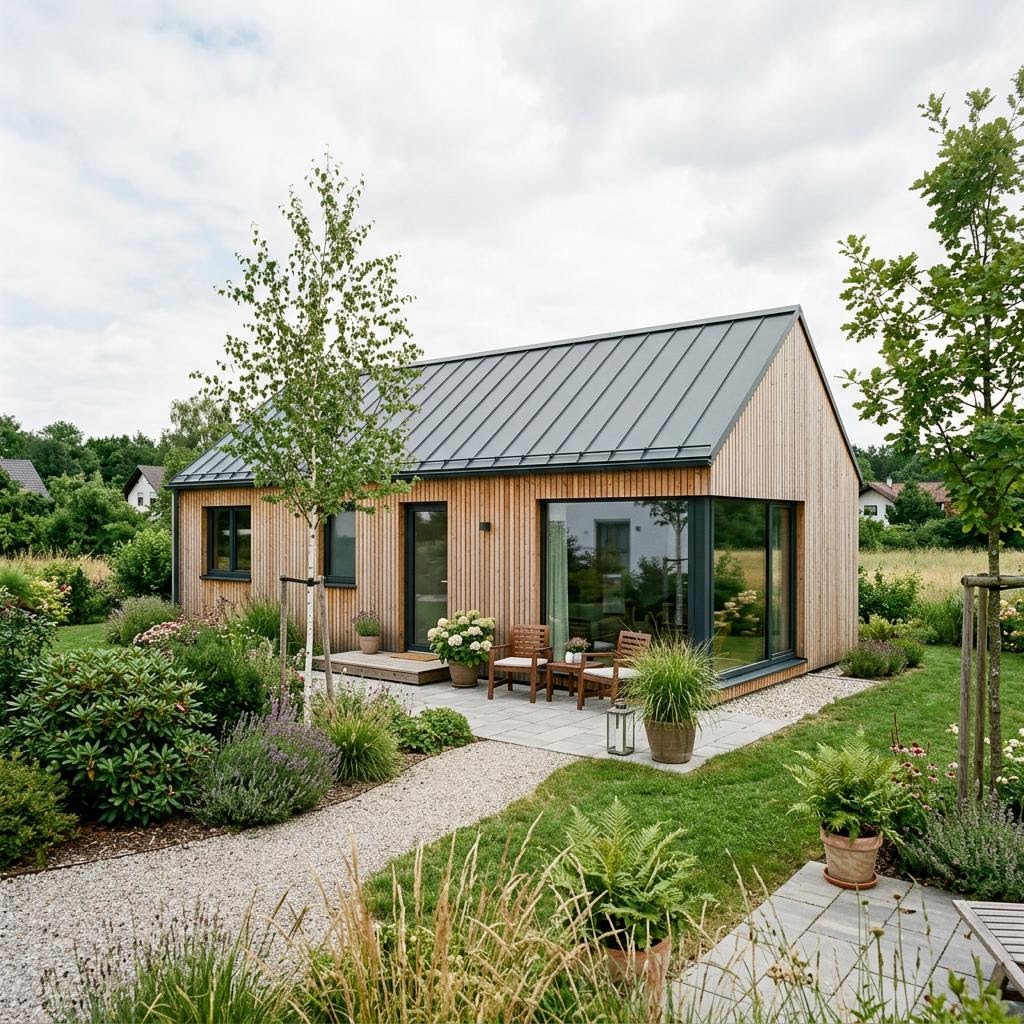 Ferienhaus Vinter 64 der Nordic Ferienhaus Manufaktur als winterfester Bungalow mit Satteldach