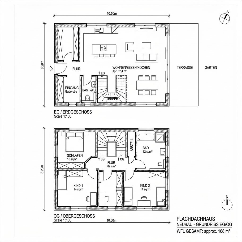 Grundriss Bauhaus 168 von ARGE-HAUS — 168 m², 5 Zimmer