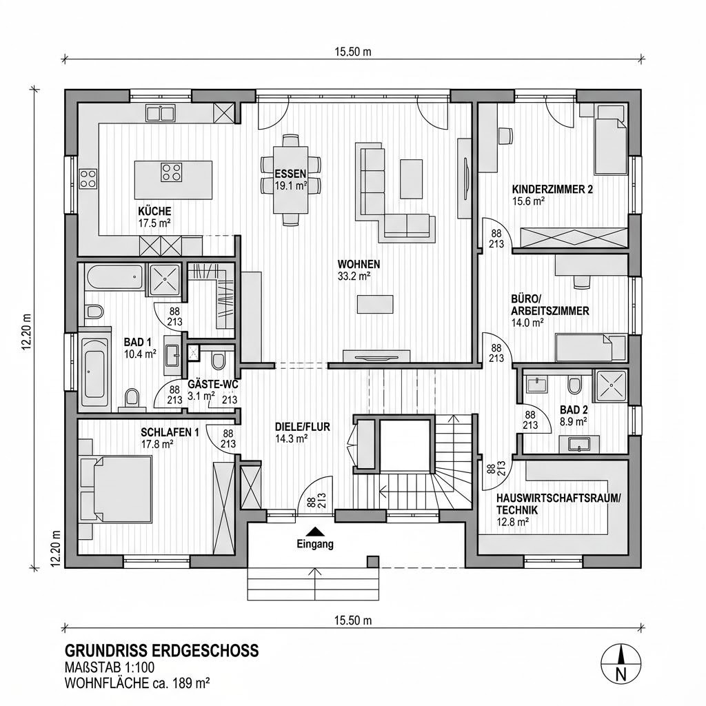 Grundriss CityLife 450 – 189 m² Flachdachhaus mit 6 Zimmern