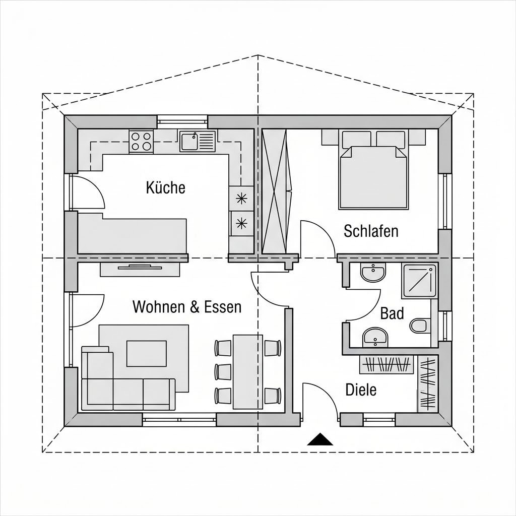 Grundriss Holz-Singlehaus 78 – 78 m² Singlehaus mit 2 Zimmern
