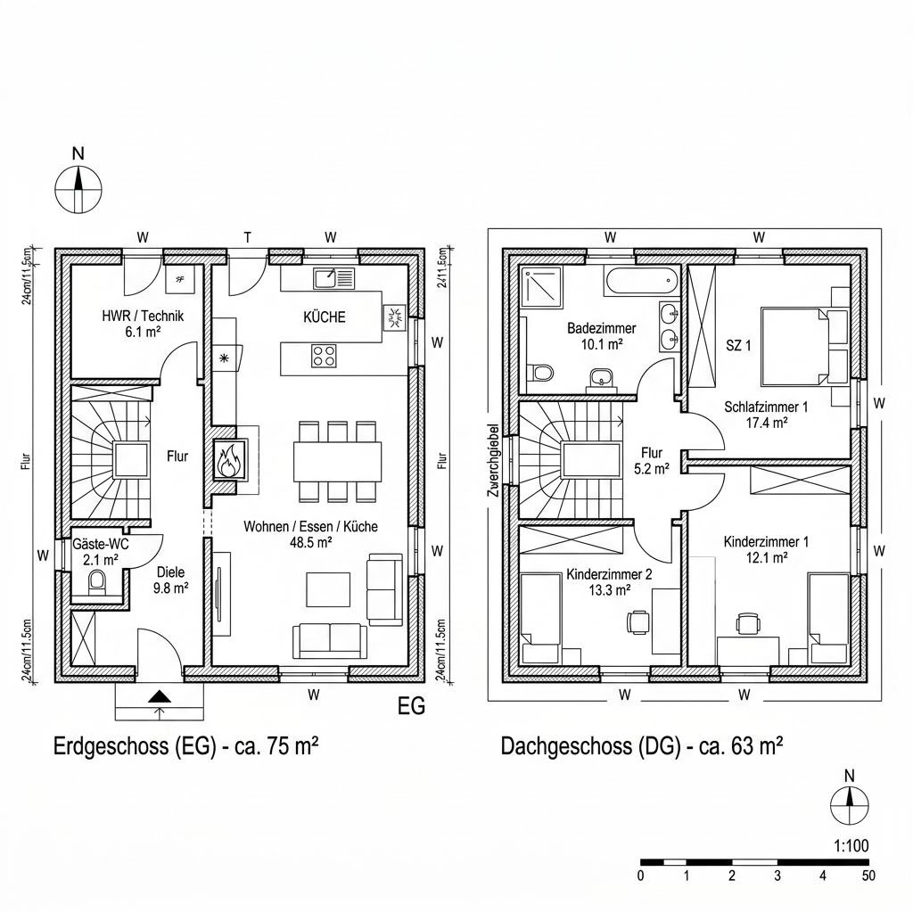 Grundriss Friesenhaus Wattenmeer 138 – 138 m² Friesenhaus mit 5 Zimmern