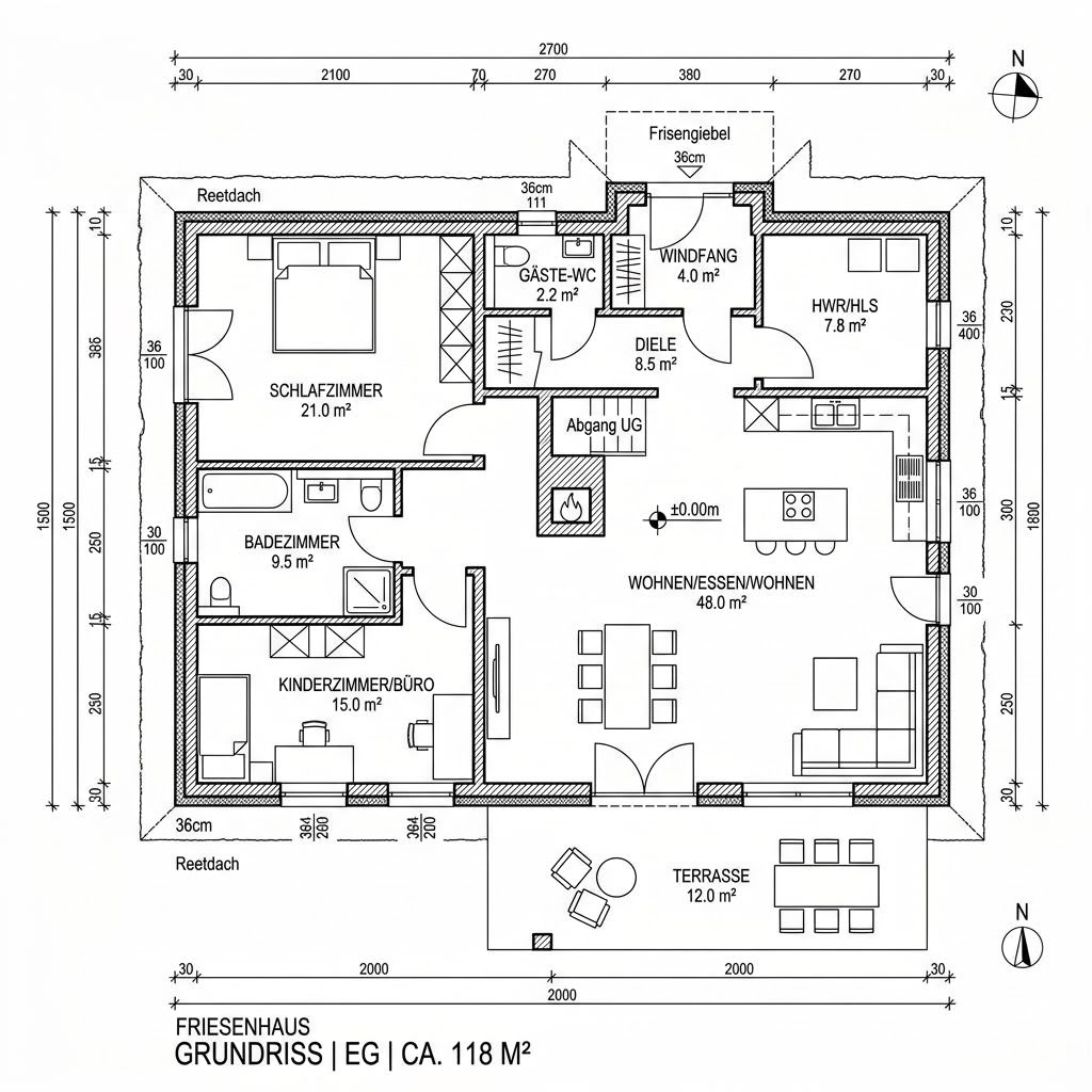 Grundriss Reetkate 118 von Nordic Haus — 118 m², 3 Zimmer