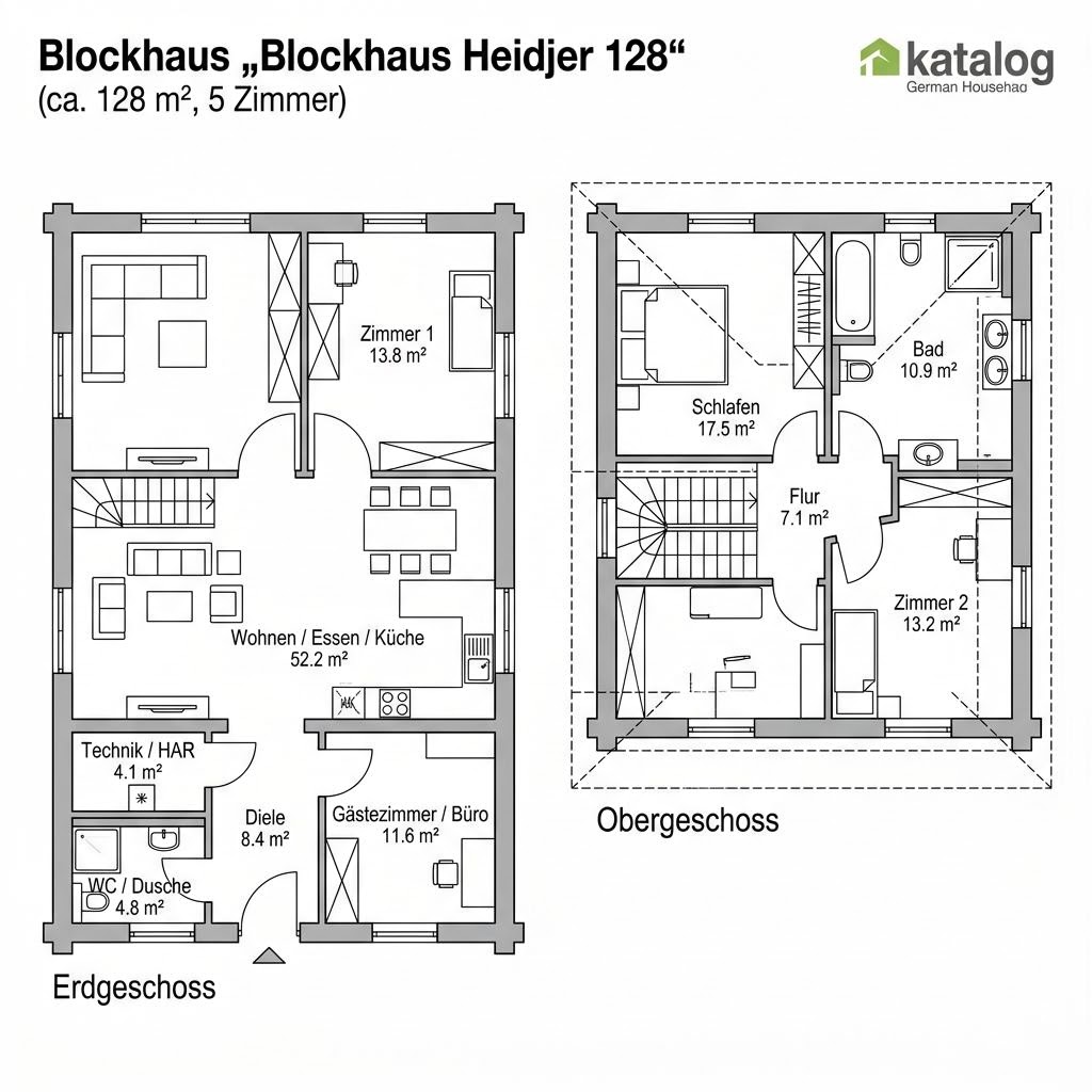 Grundriss Blockhaus Heidjer 128 von Fuhrberger Fachwerkhaus — 128 m², 5 Zimmer
