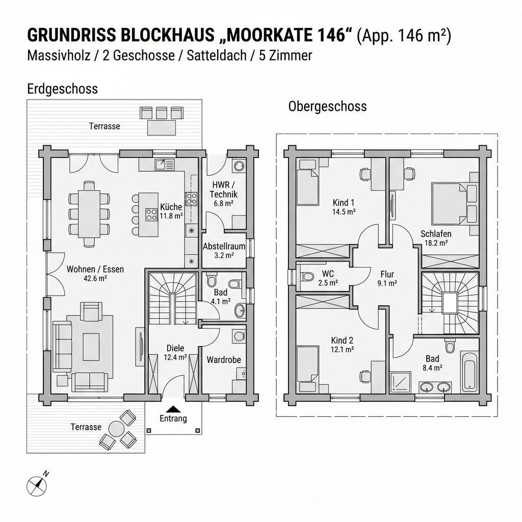Grundriss Blockhaus Moorkate 146 von Fuhrberger Fachwerkhaus — 146 m², 5 Zimmer