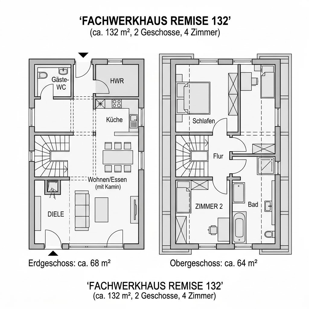 Grundriss Fachwerkhaus Remise 132 von Fuhrberger Fachwerkhaus — 132 m², 4 Zimmer