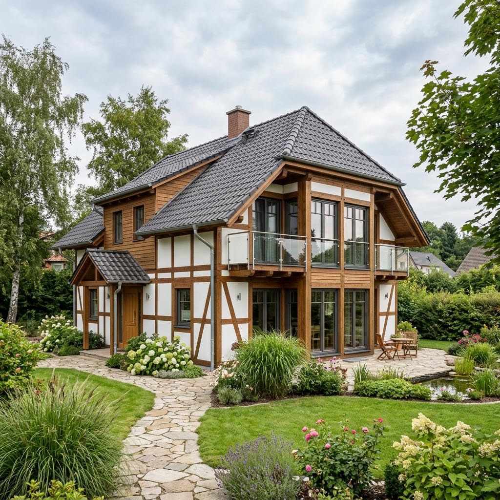 Fachwerkhaus Spieker 124 von Fuhrberger aus Eiche mit Krüppelwalmdach kompakt