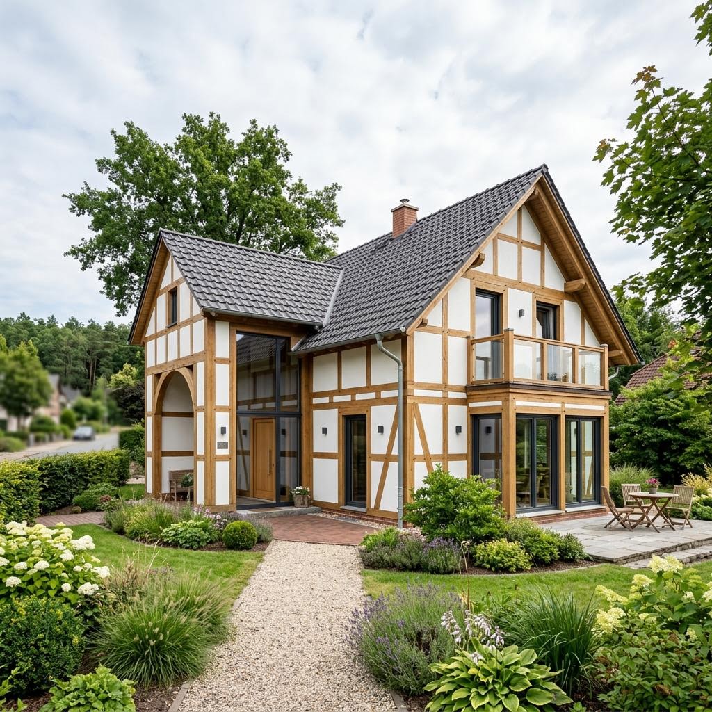 Fachwerkhaus Torhaus 168 von Fuhrberger aus Eiche mit markantem Giebel und Satteldach