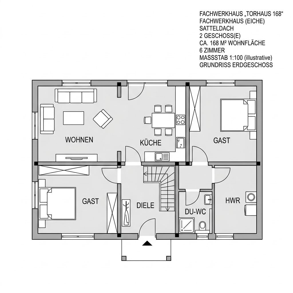 Grundriss Fachwerkhaus Torhaus 168 von Fuhrberger Fachwerkhaus — 168 m², 6 Zimmer