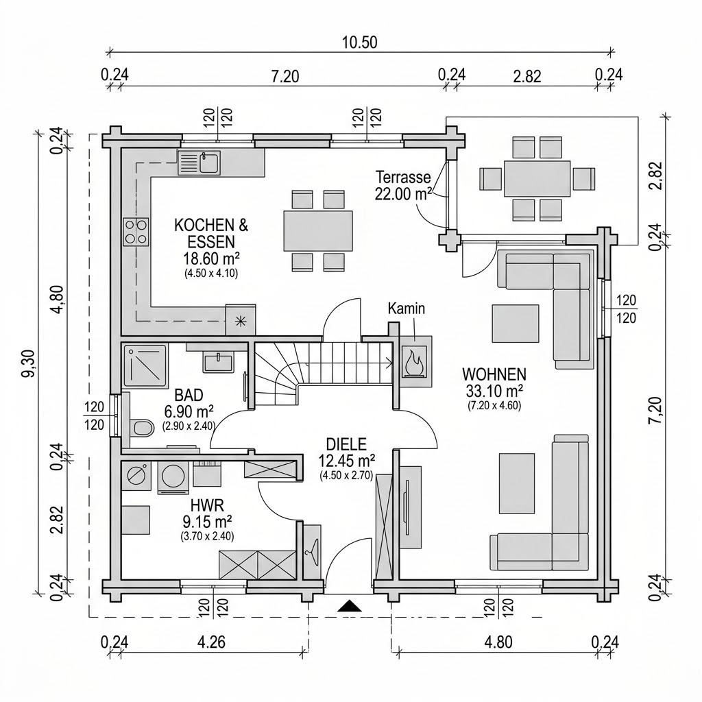 Grundriss Wohnblockhaus Allgäu 160 von Fullwood Wohnblockhaus — 160 m², 6 Zimmer