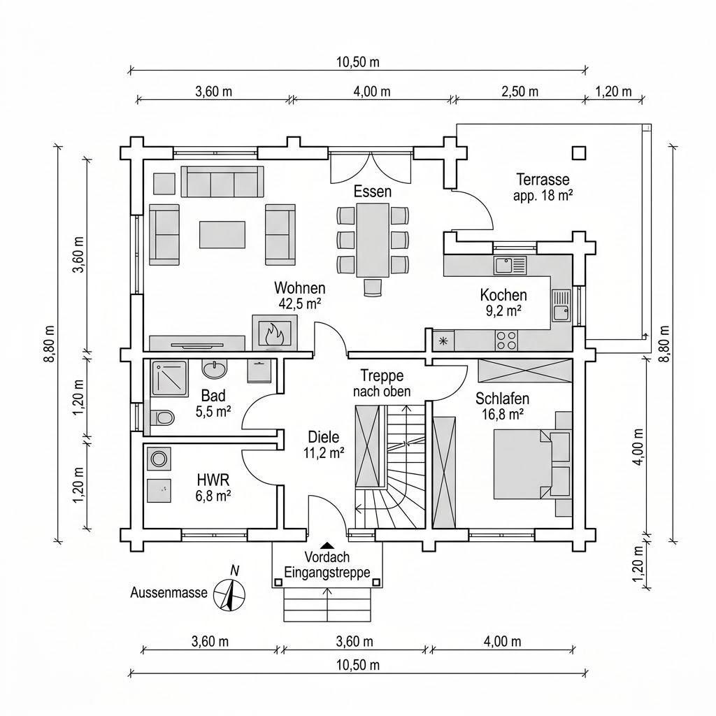 Grundriss Wohnblockhaus Spessart 134 von Fullwood Wohnblockhaus — 134 m², 5 Zimmer