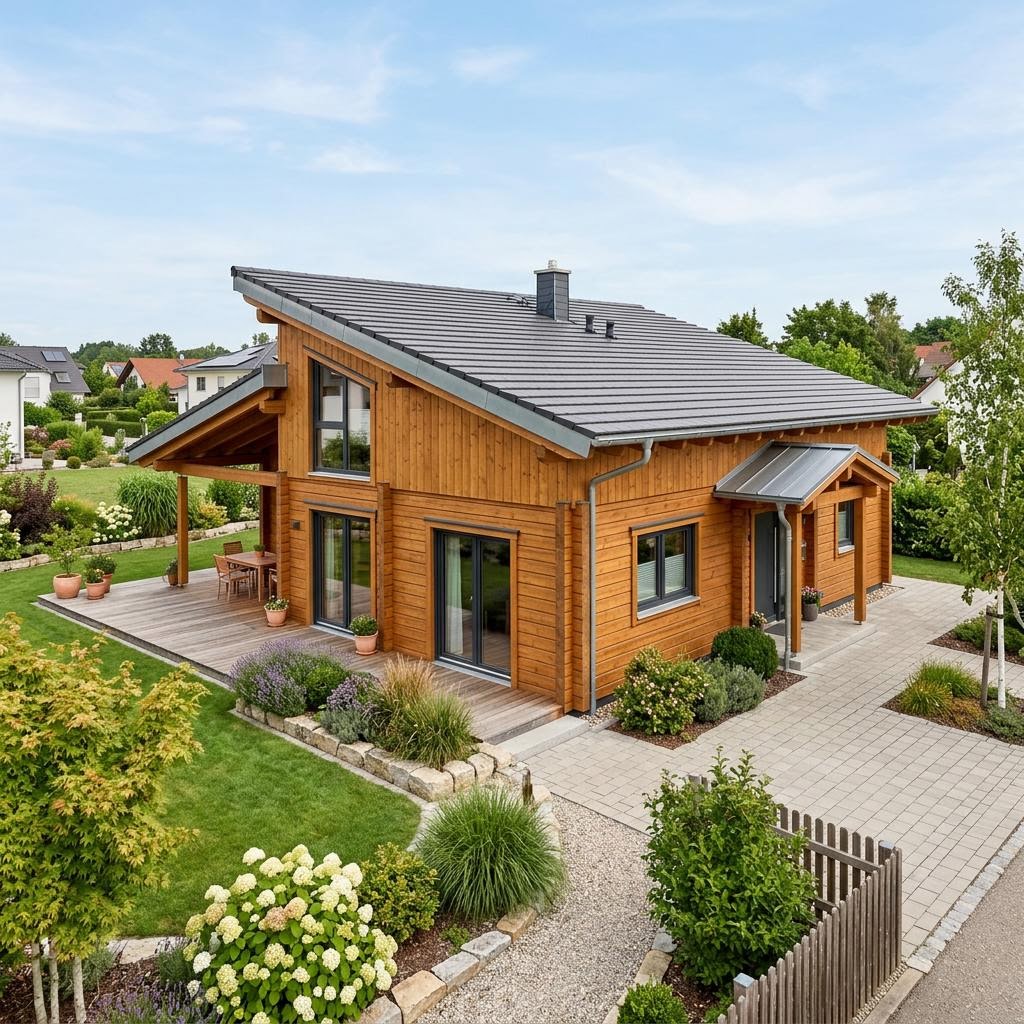Blockhaus Taunus 105 von Fullwood Wohnblockhaus mit Pultdach — ebenerdiges Massivholzhaus mit 105 m²