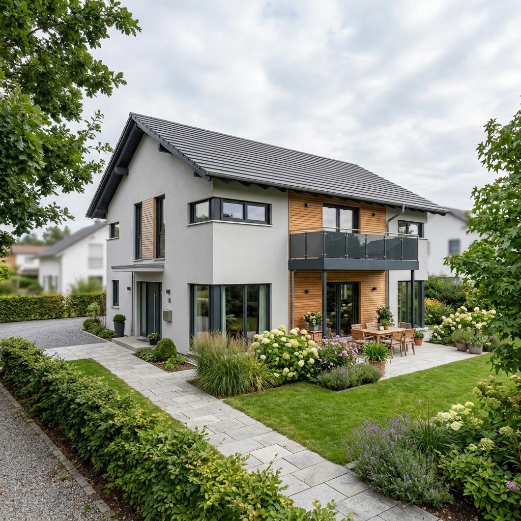 Amerikanisches Holzhaus Brooklyn 168 von Greenville mit klarer Fassade und Satteldach