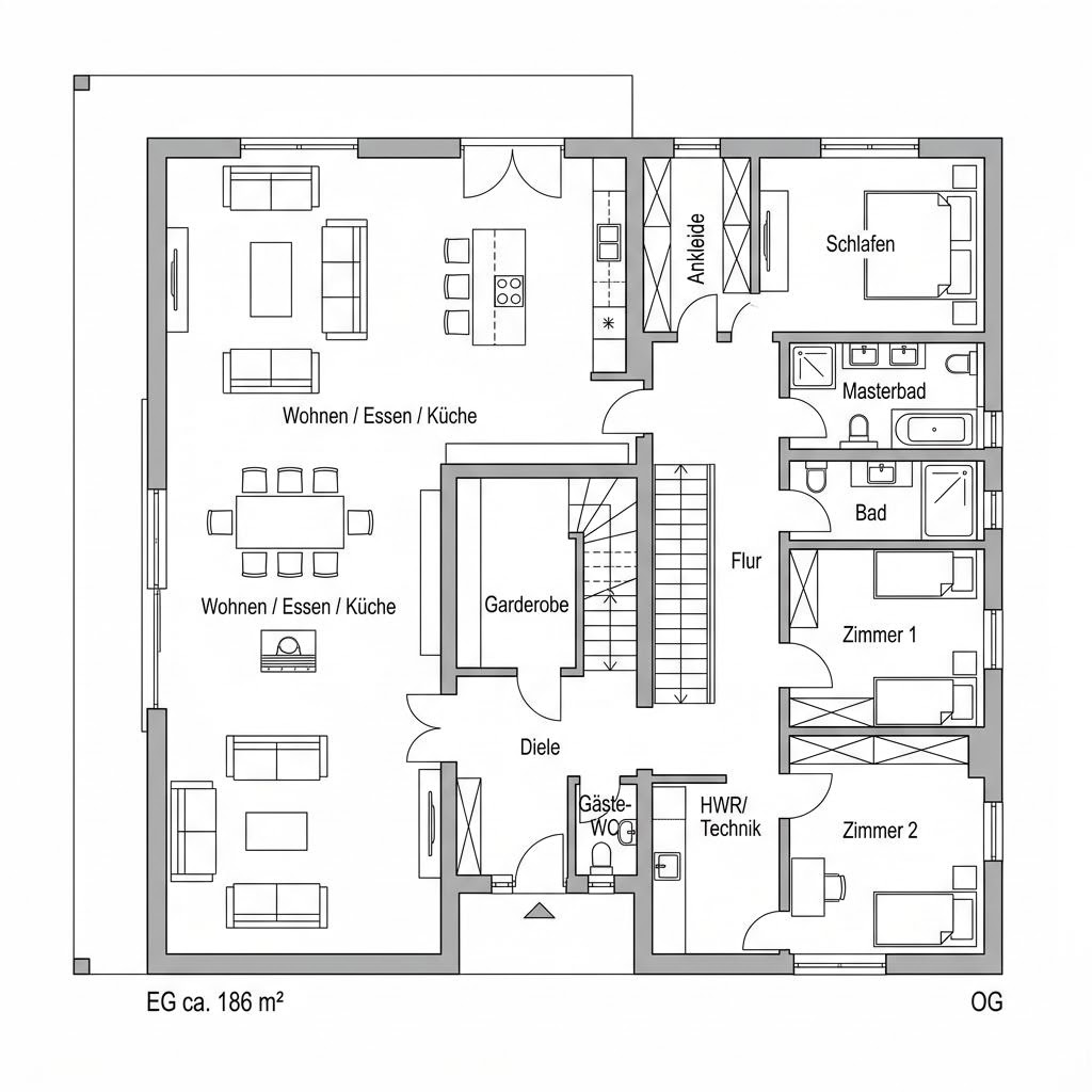 Grundriss Designhaus Vento 186 von GRIFFNER — 186 m², 5 Zimmer