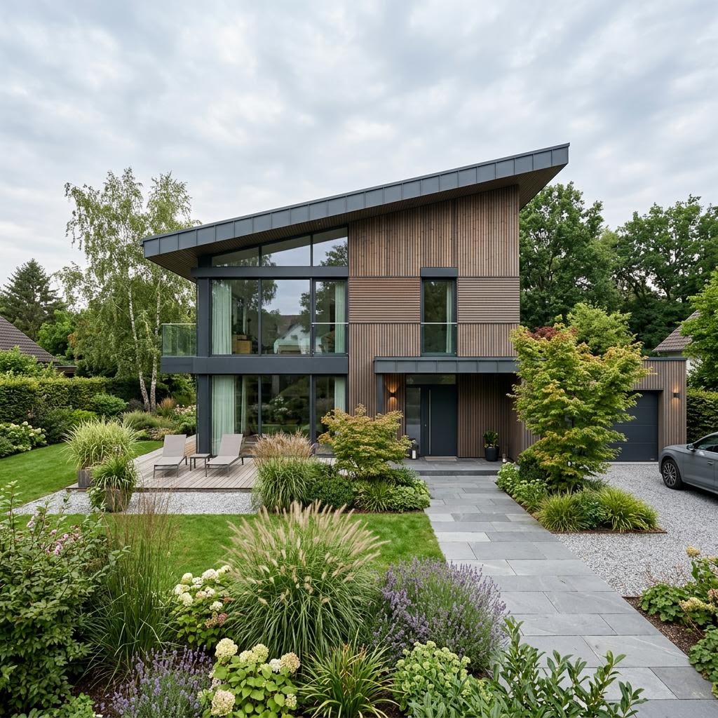 Luxusvilla Villa Chiaro 208 von GRIFFNER mit Pultdach und Poolterrasse