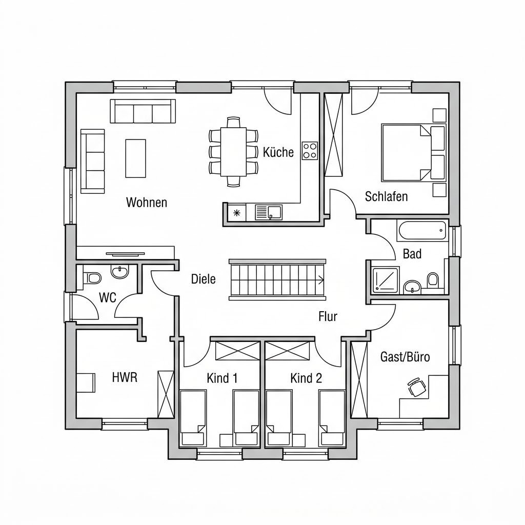 Grundriss Aurelia 156 von GUSSEK HAUS — 156 m², 5 Zimmer