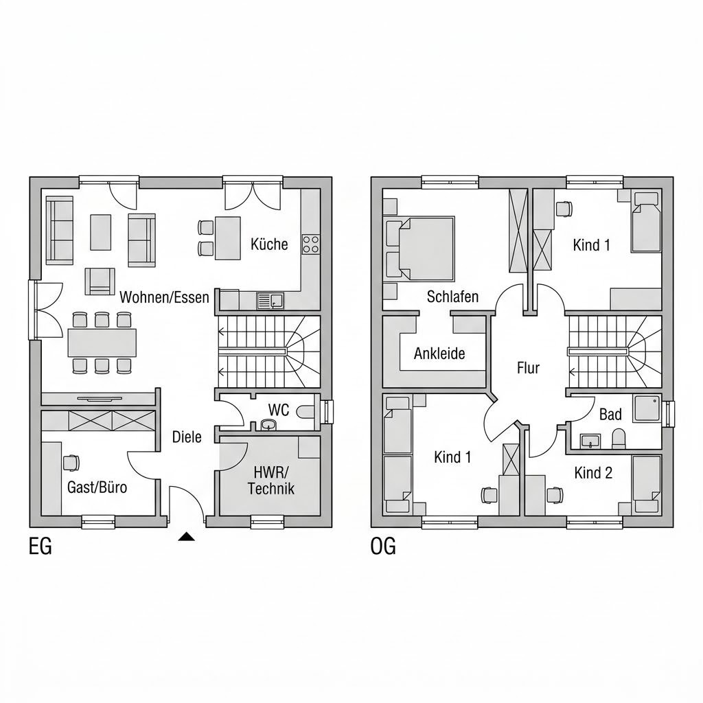 Grundriss Kubus Vero 148 von GUSSEK HAUS — 148 m², 5 Zimmer