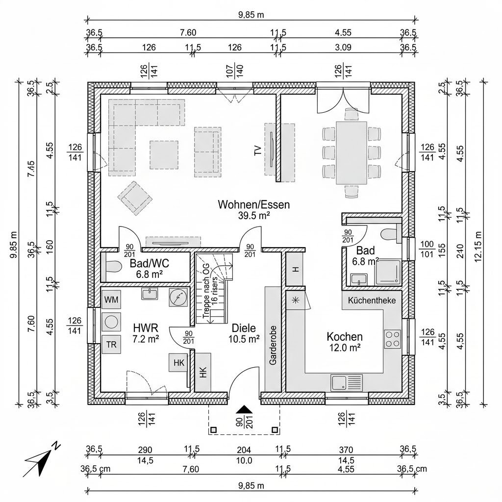 Grundriss Landhaus Ahorn 128 – 128 m² Landhaus mit 4 Zimmern