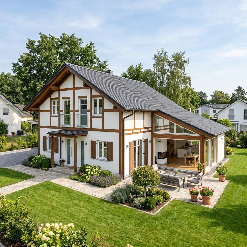 Landhaus Tannenweg 142 von GUSSEK HAUS — Fertighaus mit Schleppdach und 142 m²