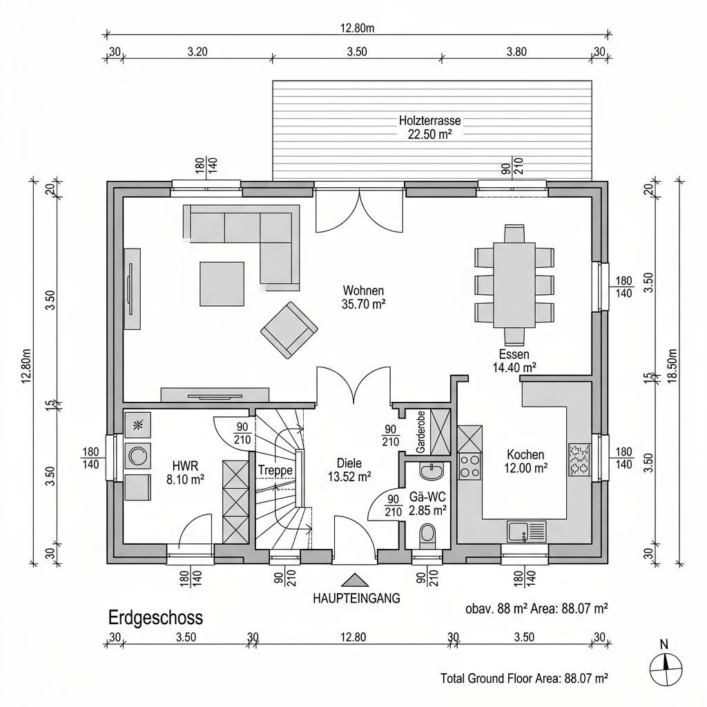 Grundriss Landhaus Tannenweg 142 – 142 m² Landhaus mit 5 Zimmern
