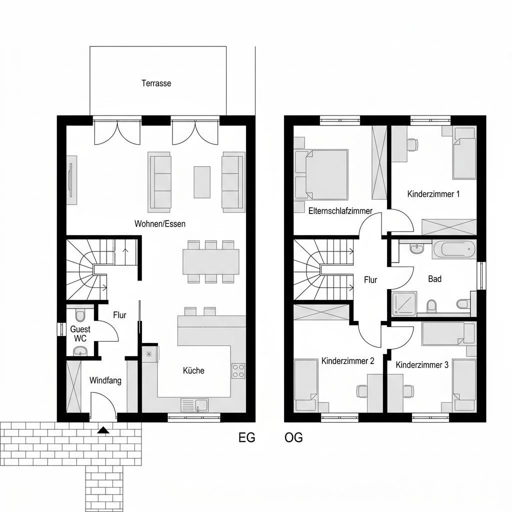 Grundriss Reihenendhaus Cascada R144 – 144 m² Reihenhaus mit 5 Zimmern