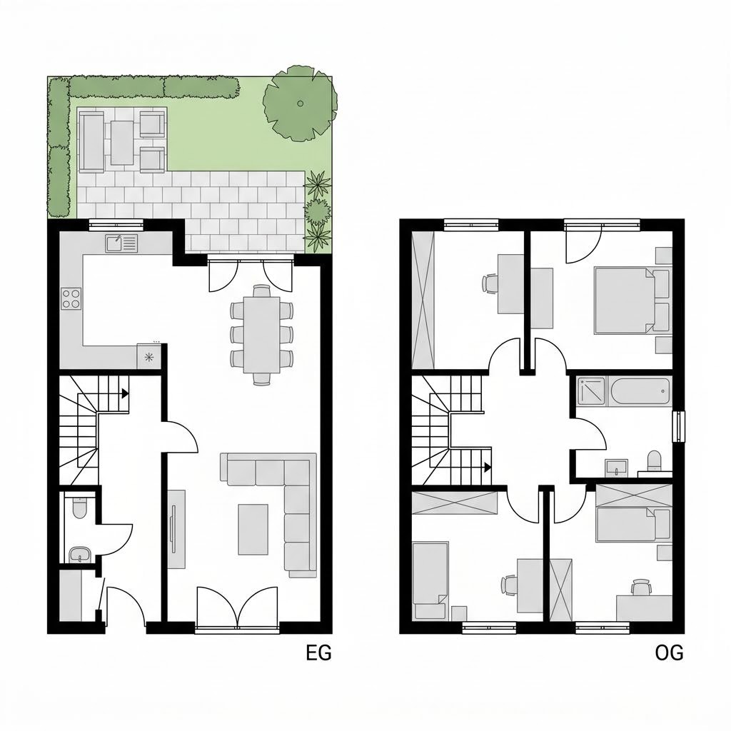 Grundriss Reihenmittelhaus Avantera R120 – 120 m² Reihenhaus mit 4 Zimmern