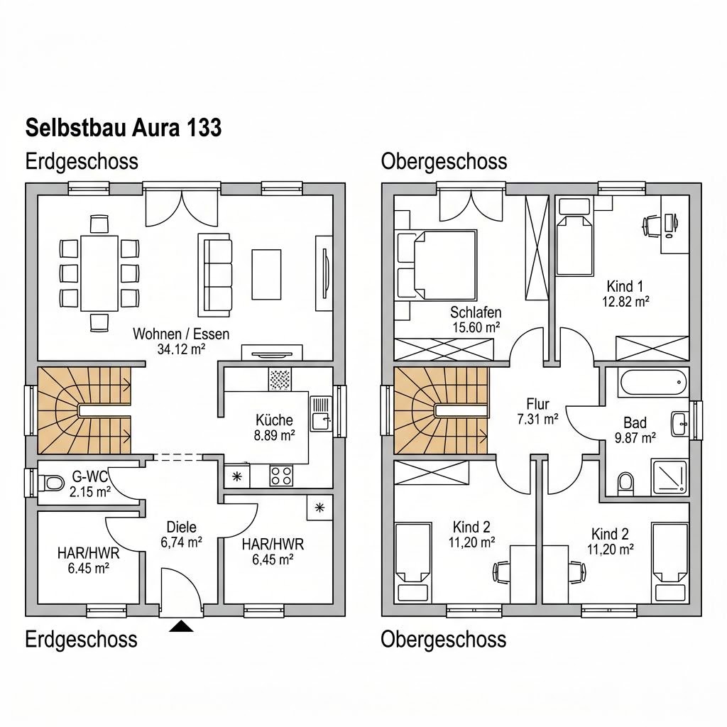 Grundriss Selbstbau Aura 133 von GUSSEK HAUS — 133 m², 5 Zimmer