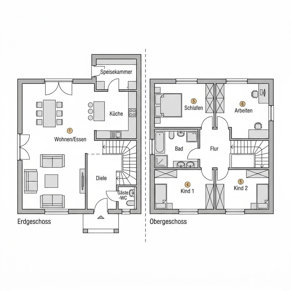 Grundriss Selbstbau Aura 165 Stadtvilla von GUSSEK HAUS — 165 m², 6 Zimmer