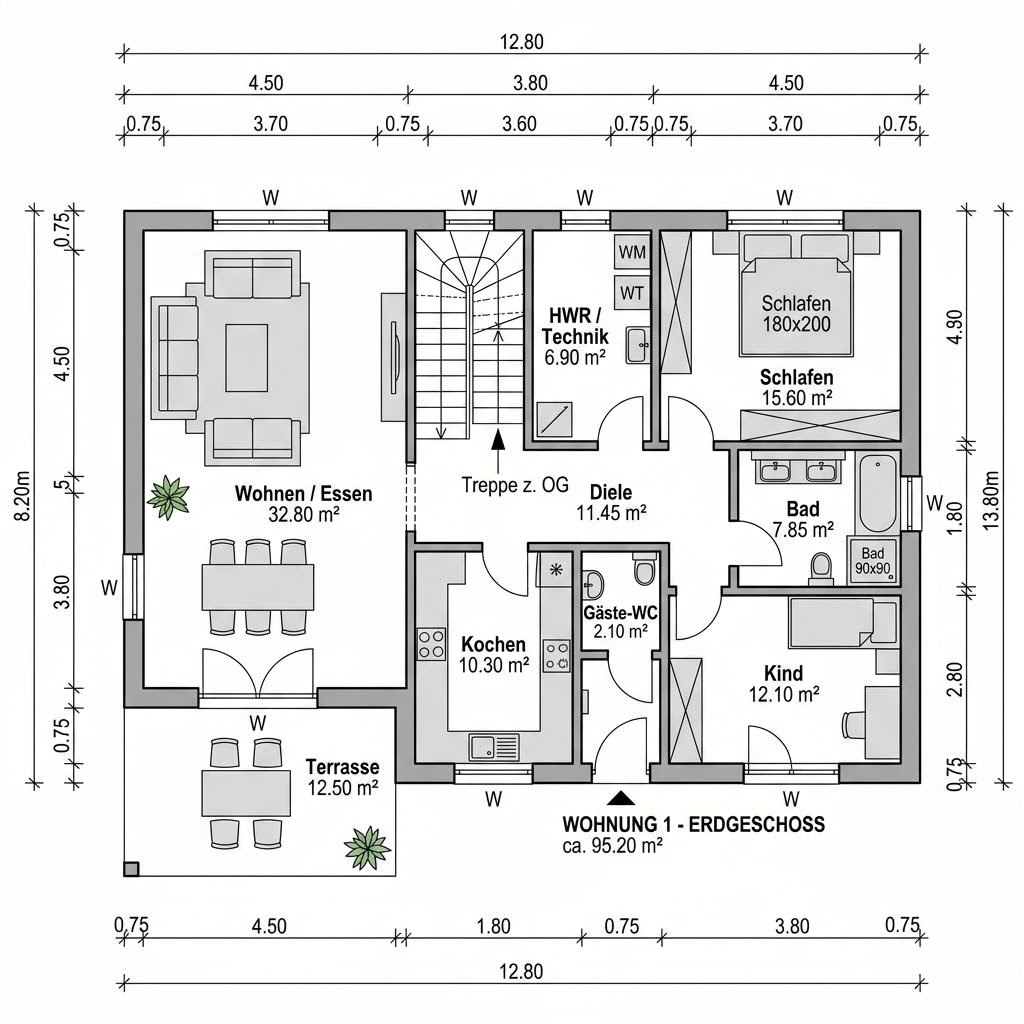 Grundriss Zweifamilienhaus Doppio 190 – 190 m² Zweifamilienhaus mit 7 Zimmern