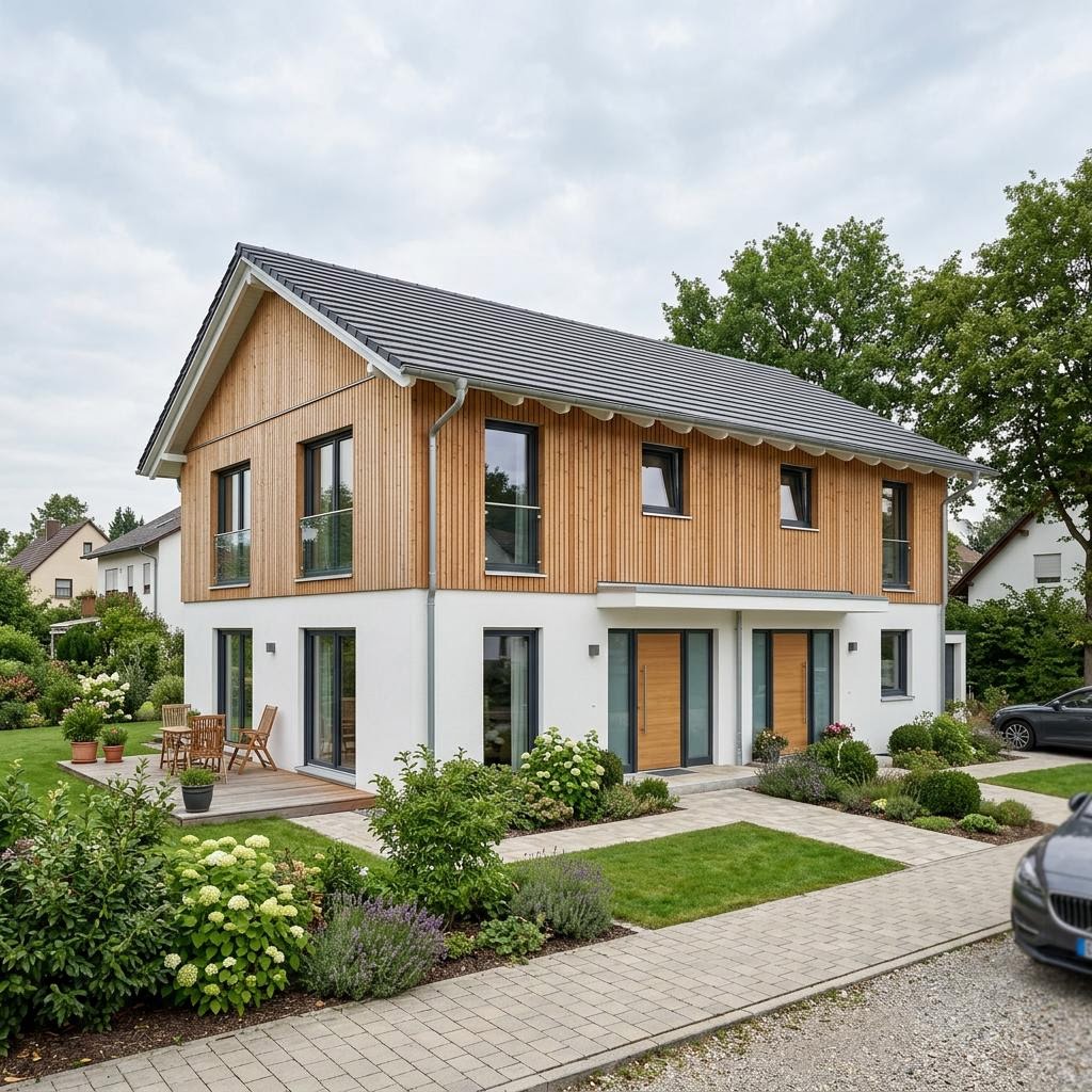 Mehrfamilienhaus Duo als Zweifamilienhaus von Haas Fertigbau mit Satteldach — Holzfertighaus mit 210 m²