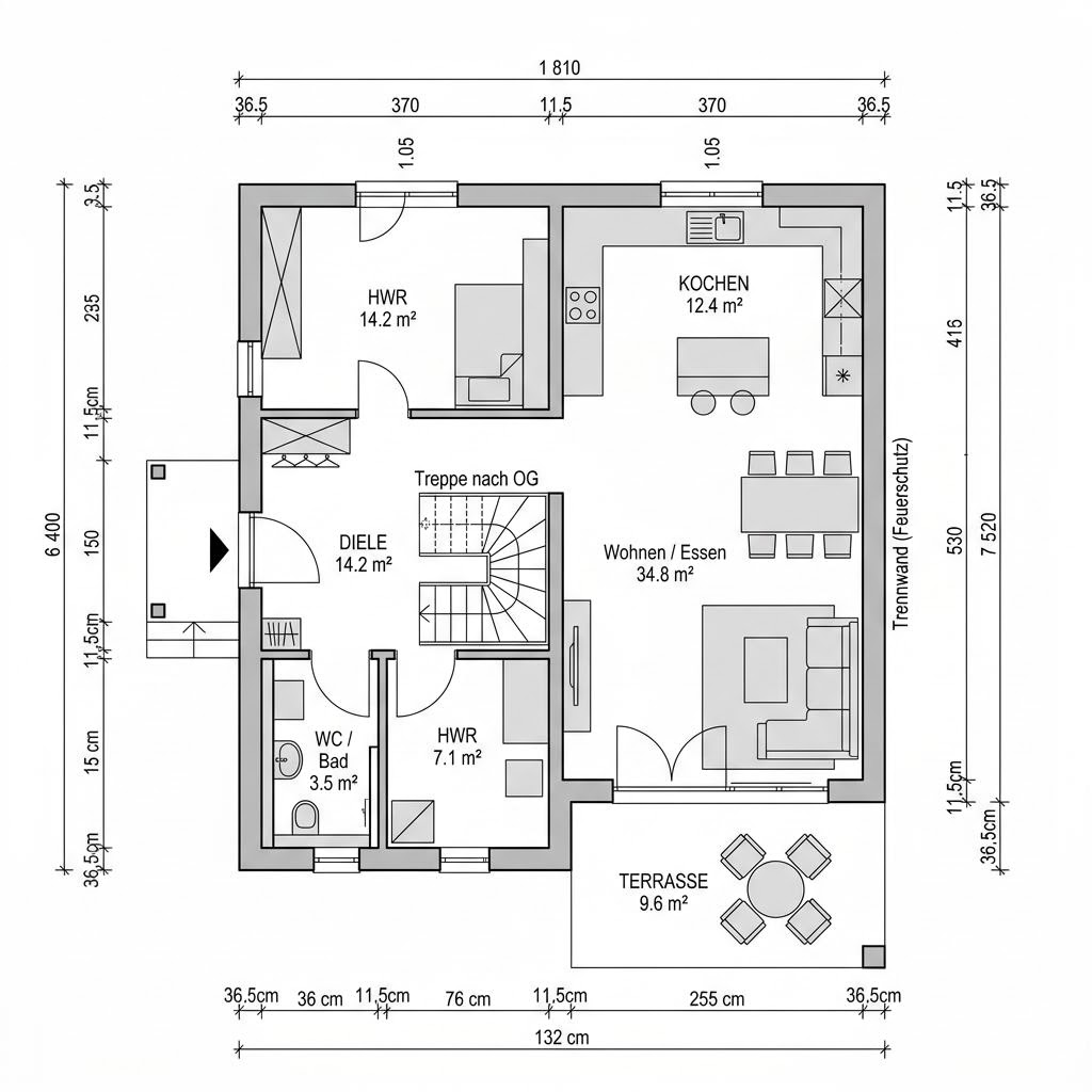 Grundriss Doppelhaus Atrio 132 von Haas Fertigbau — 132 m², 5 Zimmer