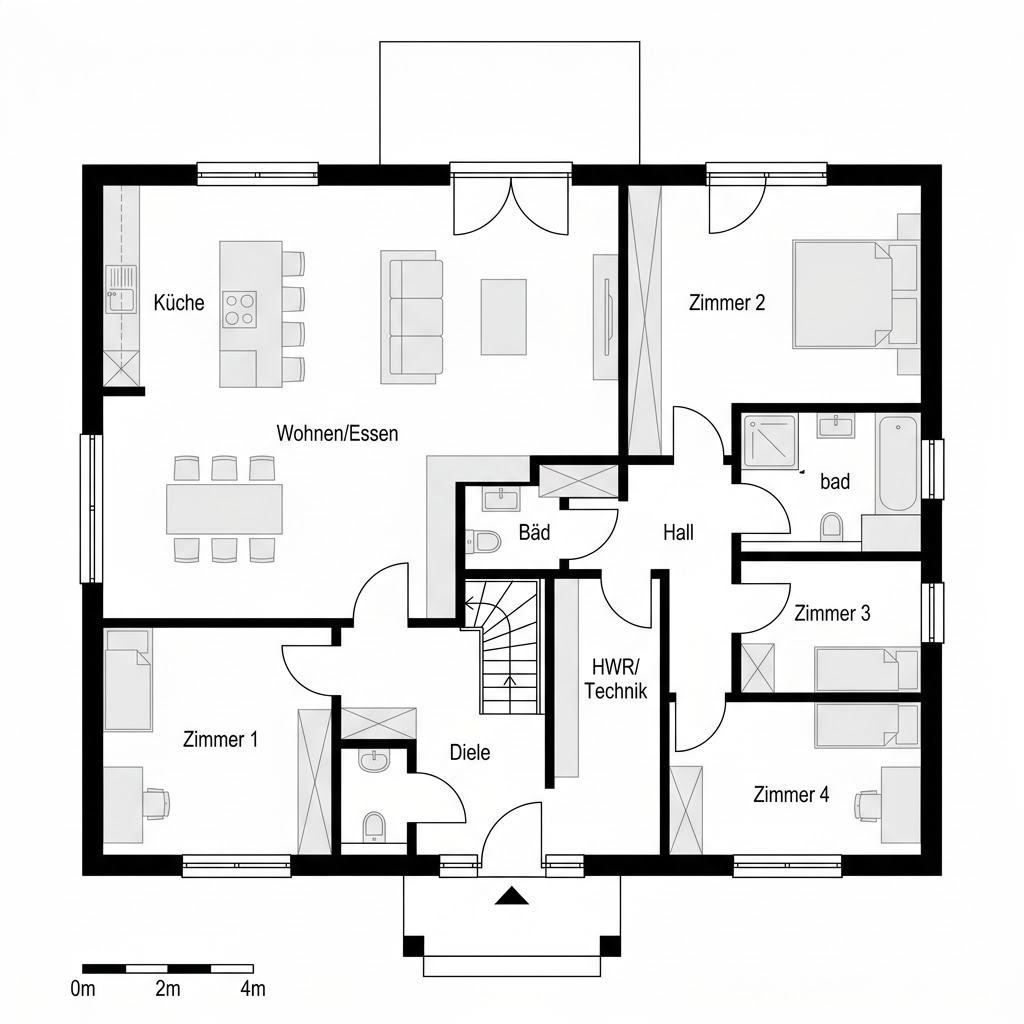 Grundriss Landhaus L 155 – 155 m² Landhaus mit 5 Zimmern