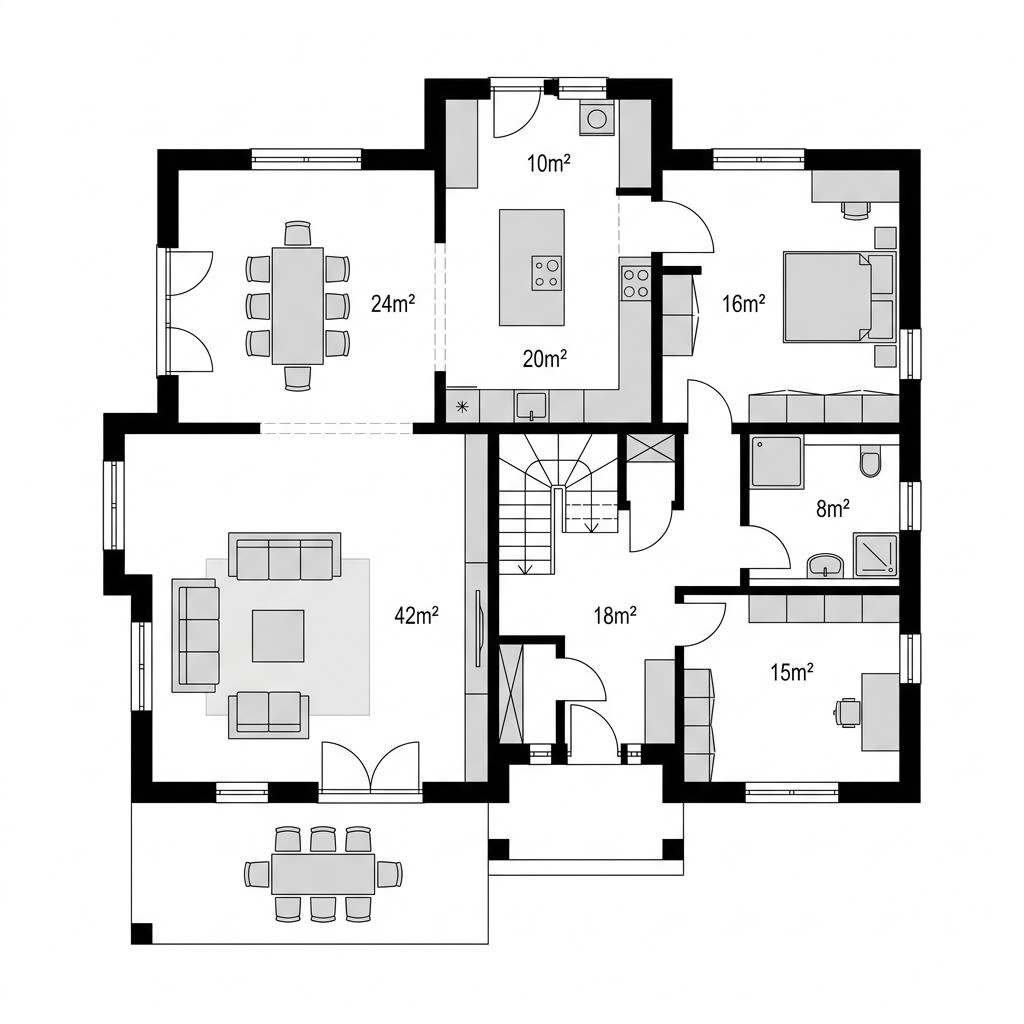 Grundriss Landhaus L 178 – 178 m² Landhaus mit 6 Zimmern