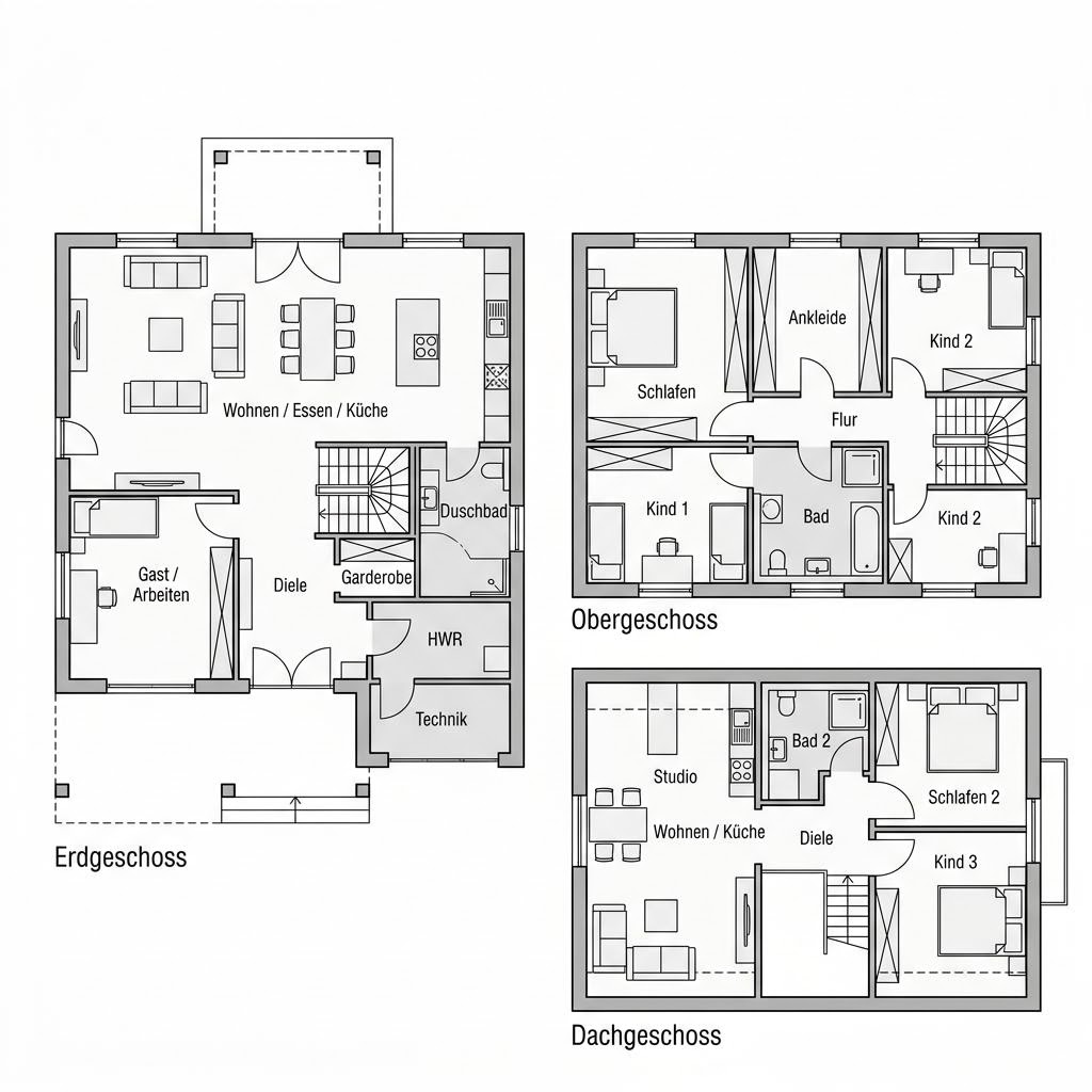 Grundriss Mehrgenerationenhaus Urban Generation 256 – 256 m² Mehrgenerationenhaus mit 10 Zimmern