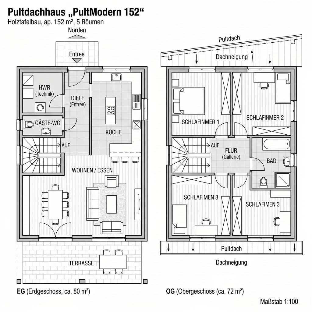 Grundriss PultModern 152 von Hanse Haus — 152 m², 5 Zimmer