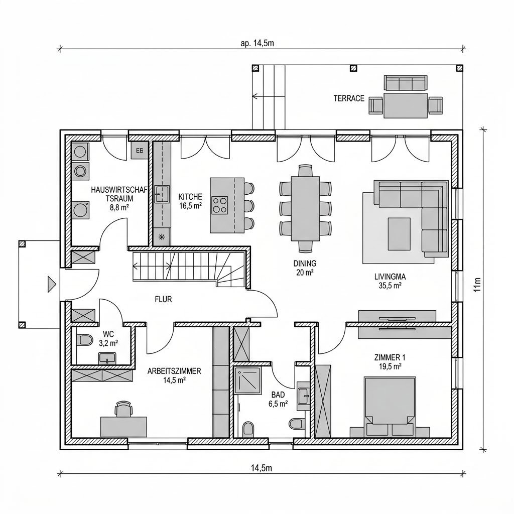 Grundriss Stadtvilla 155 – 155 m² Stadtvilla mit 5 Zimmern