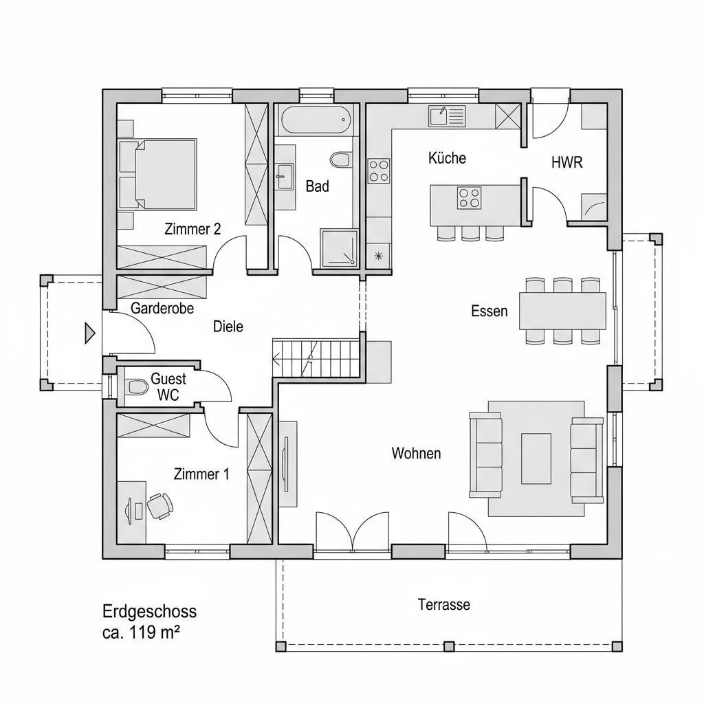 Grundriss VARIANT 15-119 – 119 m² Einfamilienhaus mit 4 Zimmern