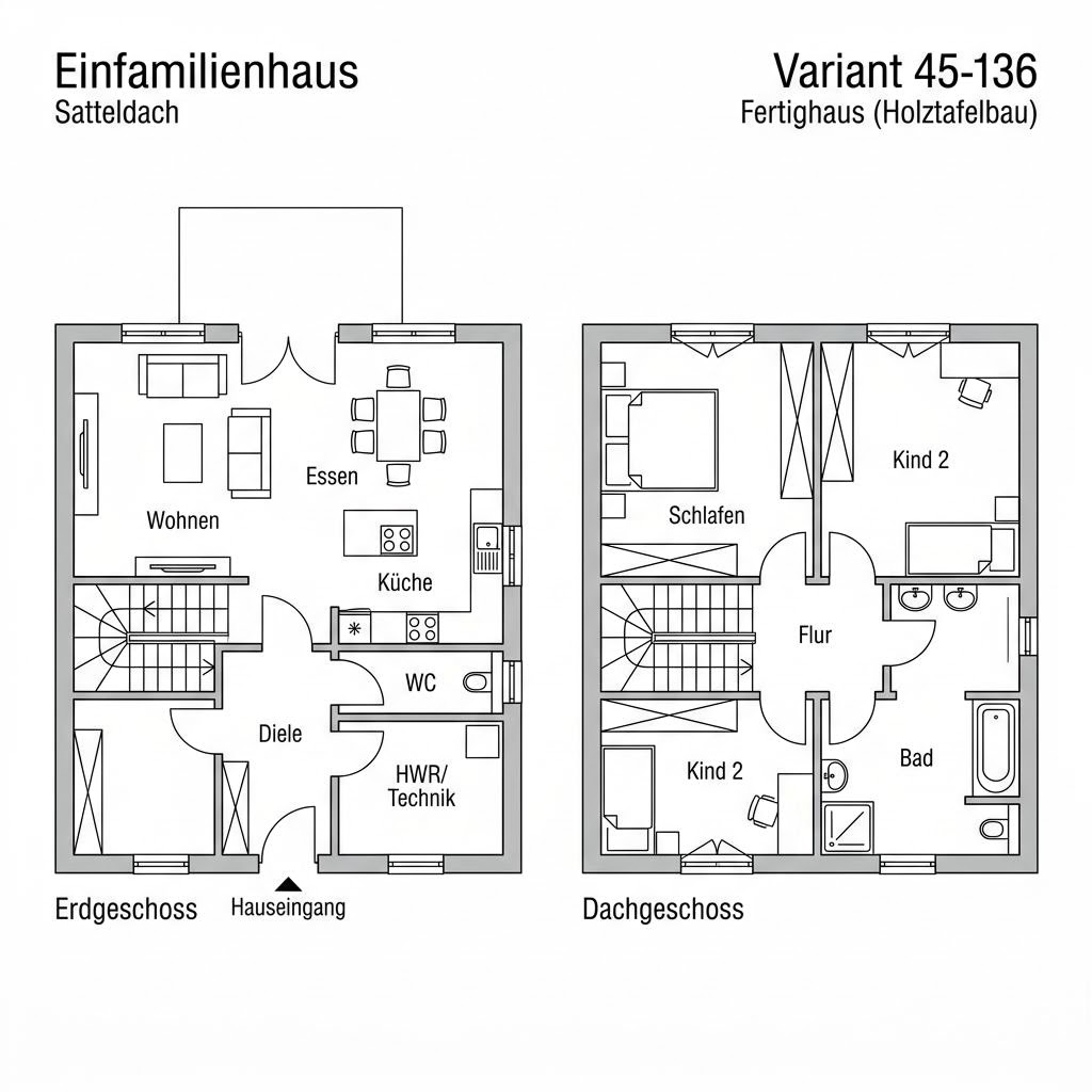 Grundriss Variant 45-136 von Hanse Haus — 136 m², 4 Zimmer