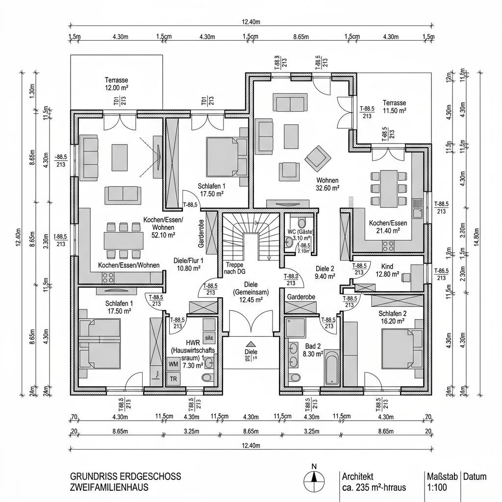Grundriss Zweifamilienhaus Variant 235 – 235 m² Zweifamilienhaus mit 8 Zimmern