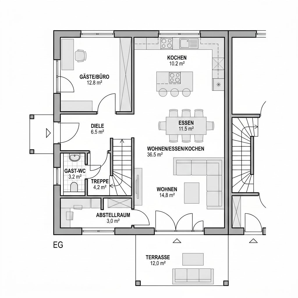 Grundriss Doppelhaus Bravos – 128 m² Doppelhaus mit 5 Zimmern