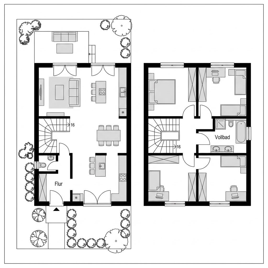 Grundriss Doppelhaus Duetto 120 von Heinz von Heiden Massivhäuser — 120 m², 4 Zimmer