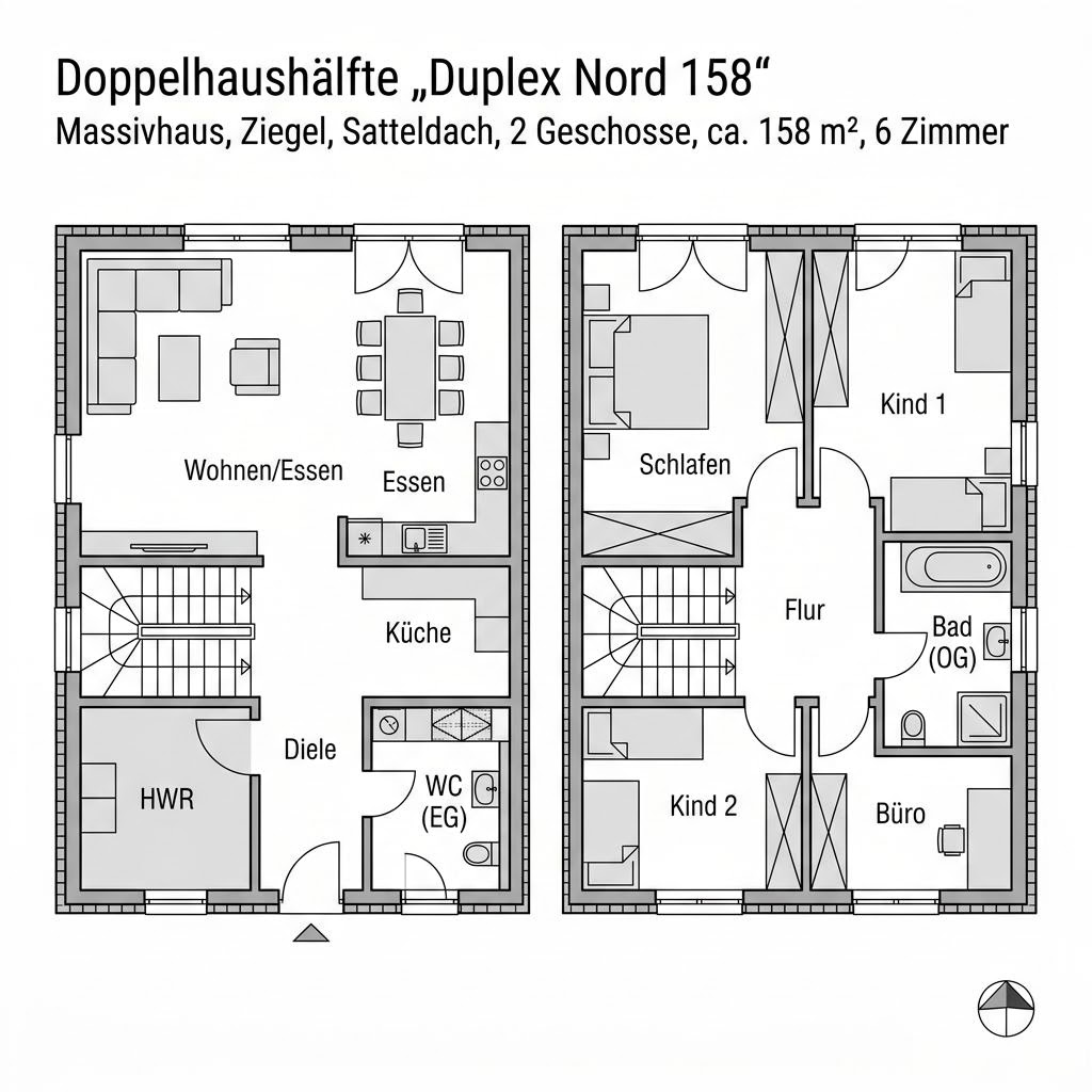 Grundriss Duplex Nord 158 von Heinz von Heiden Massivhäuser — 158 m², 6 Zimmer